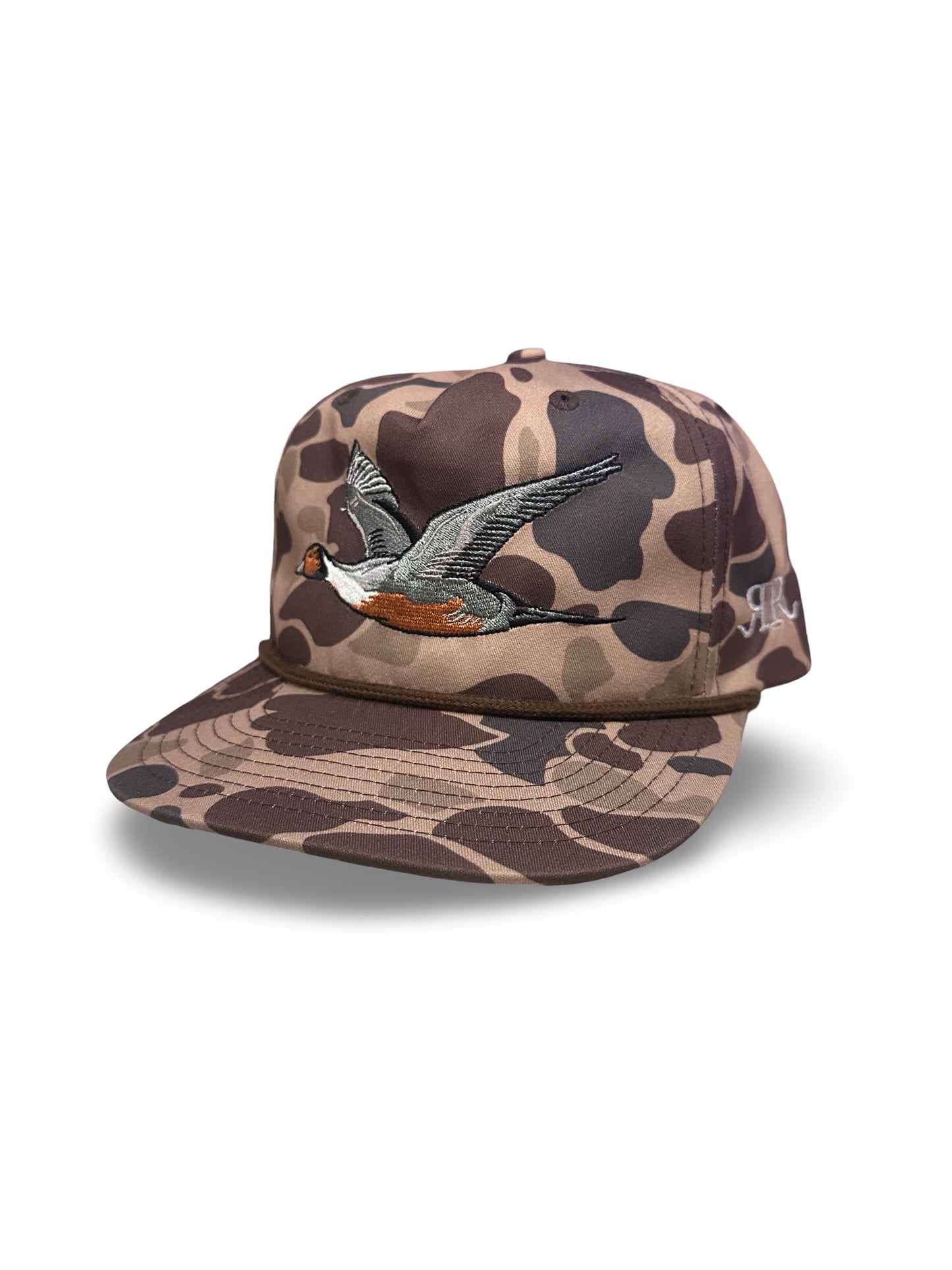 Limited edition pintail duck bark camo rope hat.